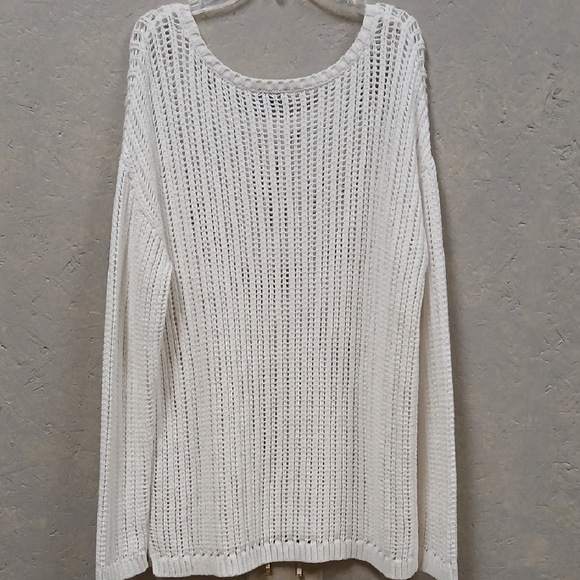 Talbots Medium New White Open Weave Scoop Neck Knit SweaterTunic NWOT - Picture 4 of 5